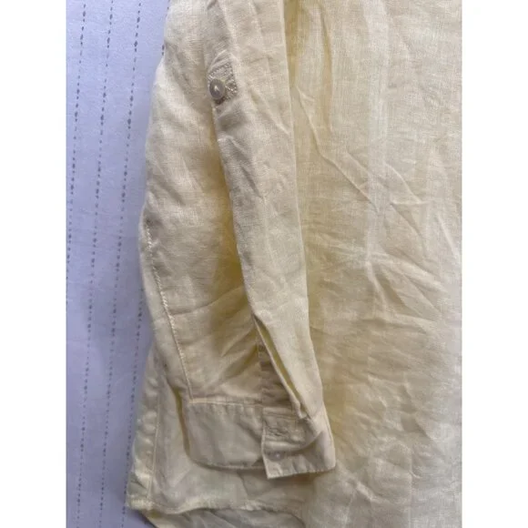Sigrid Olsen Women Shirt Sz M Butter Yellow 100% Linen Lagenlook Minimalist City - Picture 4 of 10